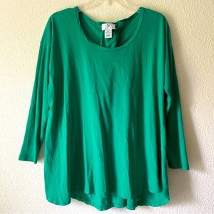 OSO Casuals green long sleeve top back lace up 100% Pima cotton Sz 1X